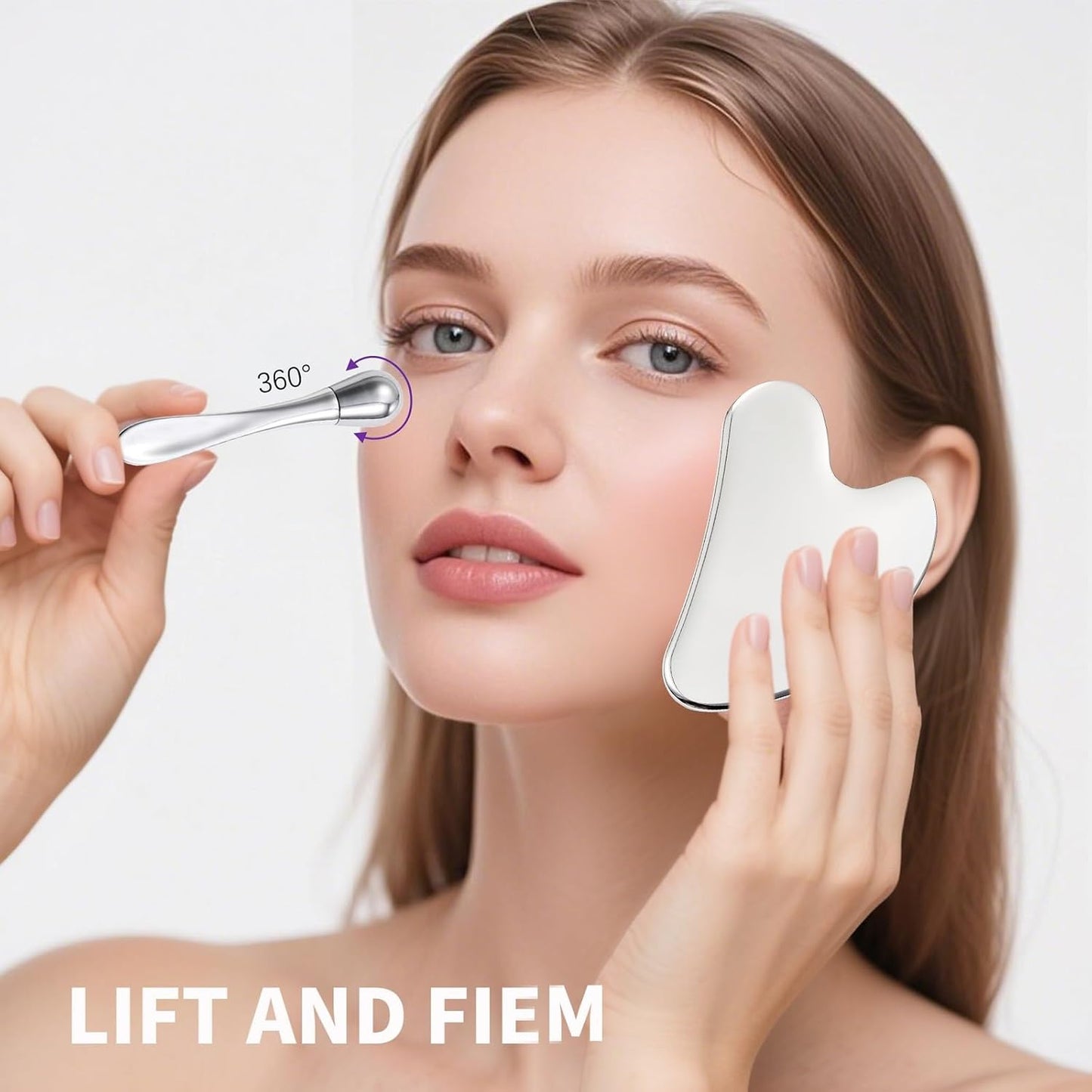 annrose Stainless Steel GuaSha & Eye Cream Applicator Facial Tools, Metal Guasha for Face Neck, Eye Massager Tool, Lymphatic Drainage Face Massage Tool, Skin Care Gift