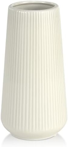 White Ceramic Vase, GUKJOB Small Cute Flower Vase for Pampas Grass, Home, Living Room, Dining Table, Farmhouse, Office Decor, Bedroom, Table, and Kitchen Shelf (White)