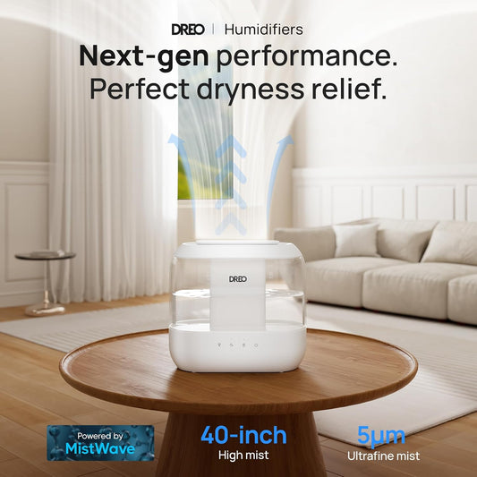 Dreo 4L Humidifiers for Bedroom, 28dB Quiet Top Fill Supersized Cool Mist Humidifier for Baby Large Room, Oil Diffuser and Nightlight, 32H Runtime, Ultrasonic Humidifier for Home, Nursery, Plants - PuriLite