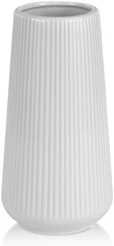 White Ceramic Vase, GUKJOB Small Cute Flower Vase for Pampas Grass, Home, Living Room, Dining Table, Farmhouse, Office Decor, Bedroom, Table, and Kitchen Shelf (White)