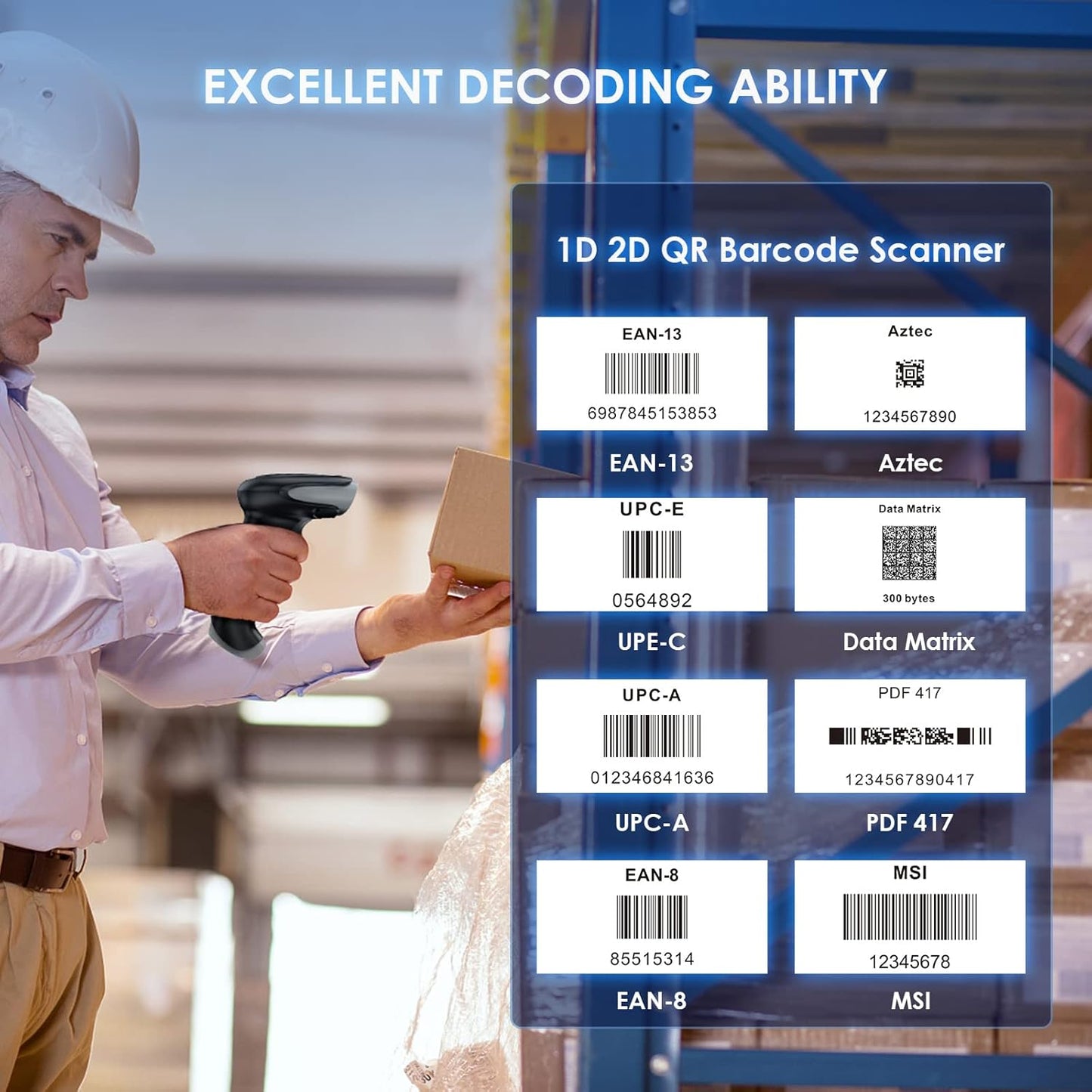 Eyoyo Bluetooth Wireless Barcode Scanner, 1D 2D QR Code Scanner, 3 in 1 USB Wired Handheld Bar Code Reader Screen Scanning with Windows Android iOS Tablets Computer for Warehouse Express Store