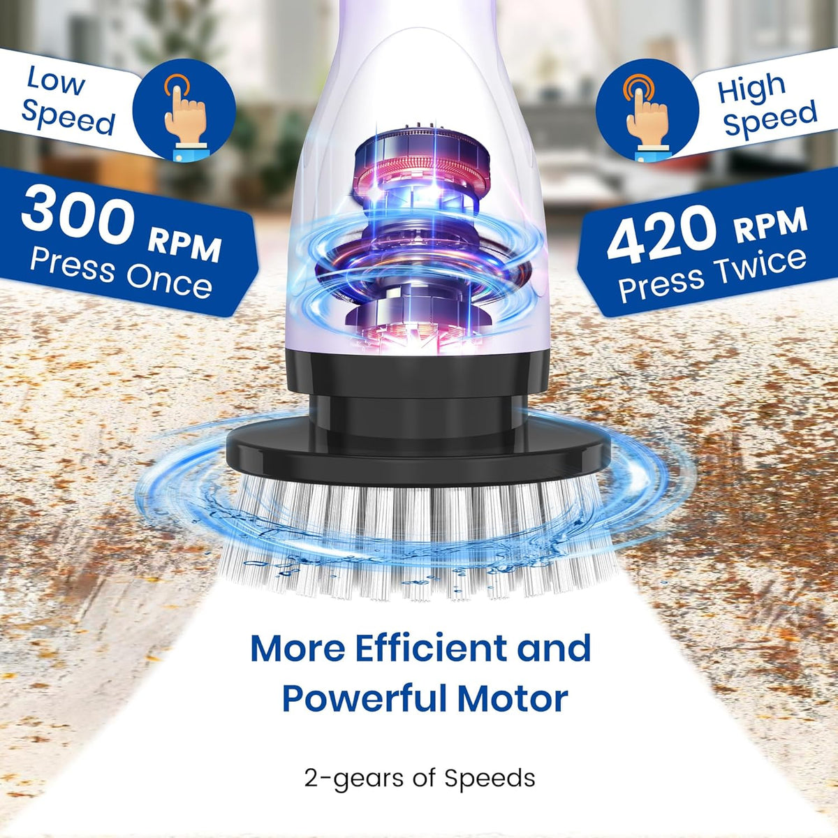 Cordless Electric Spin Scrubber – IPX7 Waterproof Electric Scrubber with 8 Replaceable Brush Heads & Adjustable Extension Handle - PuriLite