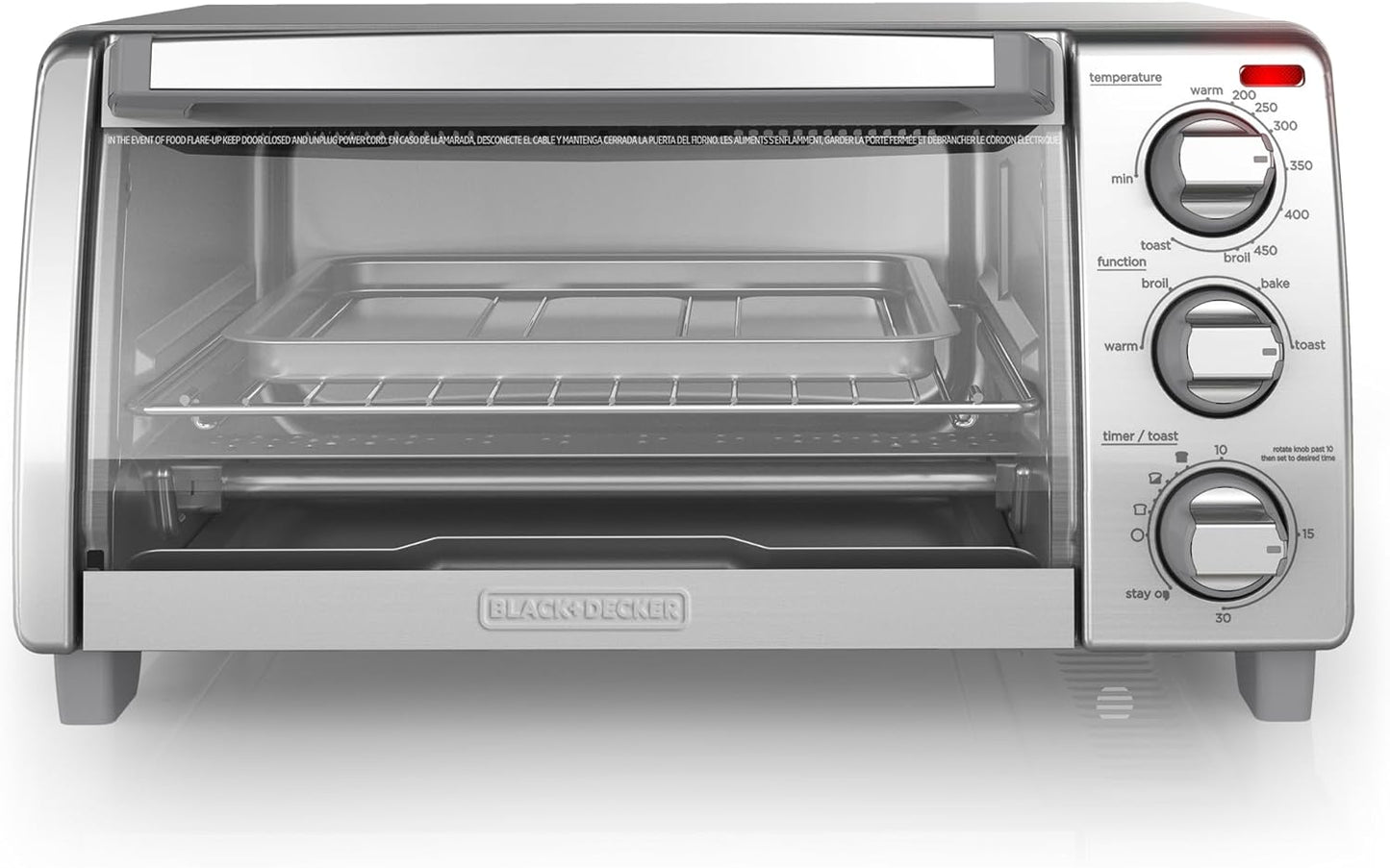 BLACK+DECKER™ Natural Convection 4-Slice Toaster Oven, Stainless Steel, Bake, Broil, Toast, Keep Warm Cooking Functions