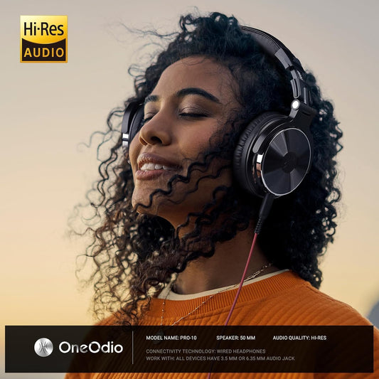 OneOdio Pro-10 Over Ear Wired Headphones for School Studio Monitor & Mixing DJ Stereo Headsets, 50mm Neodymium Drivers, in-Line Mic, 3.5mm/6.35mm Jack for AMP Computer Recording Phone Piano Guitar - PuriLite