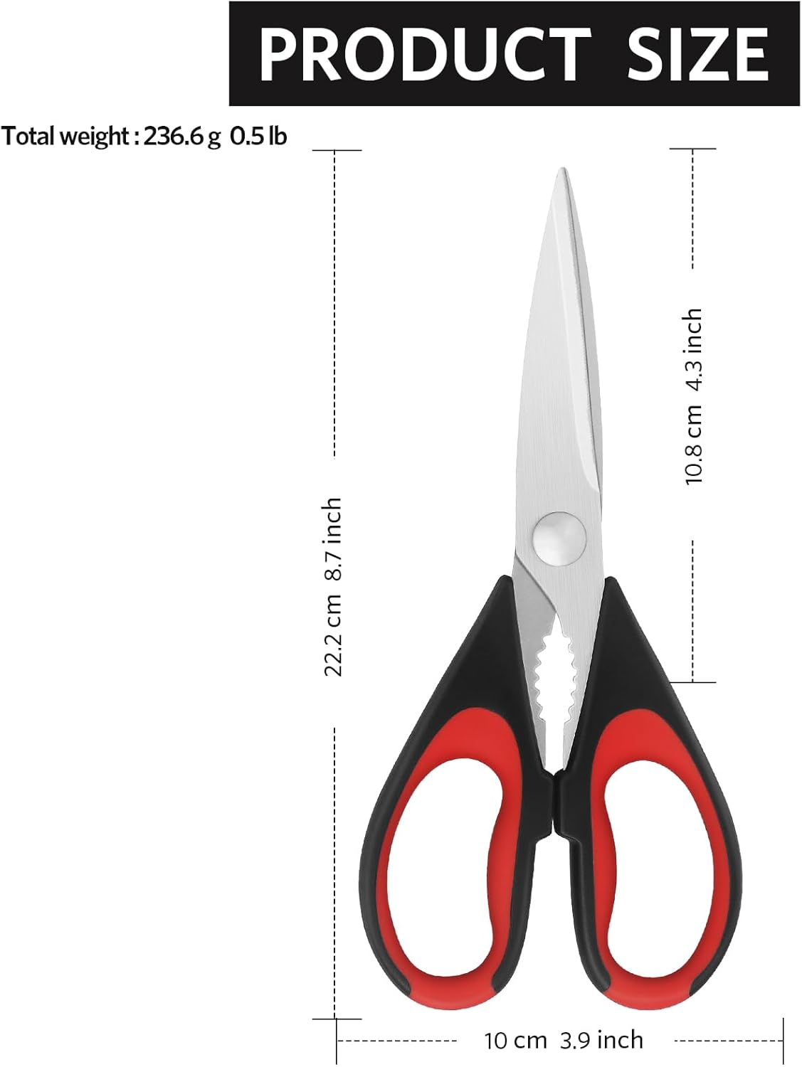 Kitchen Scissors, Stainless Steel Blades, Soft Grip, Multi-Purpose Kitchen Scissors Set, Red/Black, Set of 2 - PuriLite