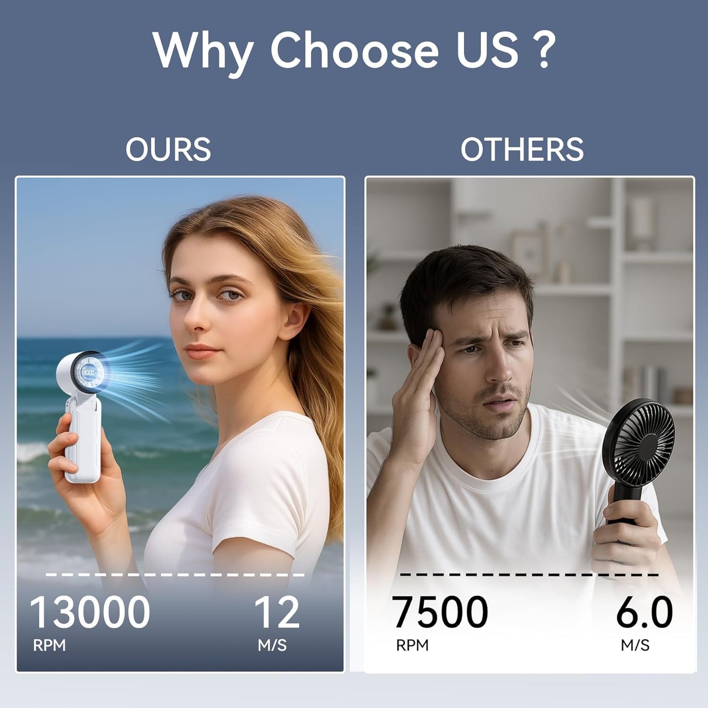 Portable Handheld Fan, 135° Foldable Mini Quiet Turbo Fan, 5 Speed Table Fan, Small USB Fan Rechargeable Fan for Indoor, Outdoor