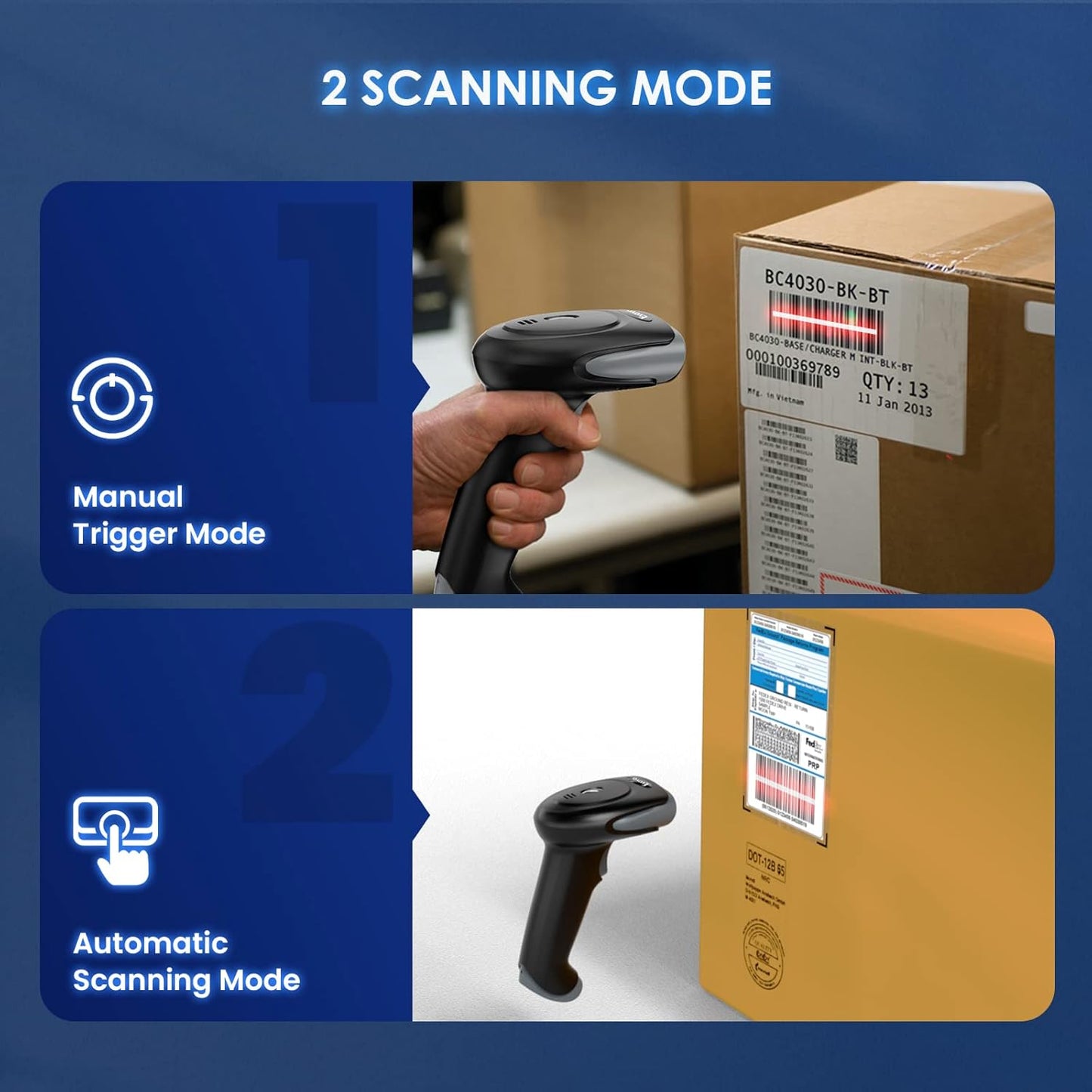 Eyoyo Bluetooth Wireless Barcode Scanner, 1D 2D QR Code Scanner, 3 in 1 USB Wired Handheld Bar Code Reader Screen Scanning with Windows Android iOS Tablets Computer for Warehouse Express Store