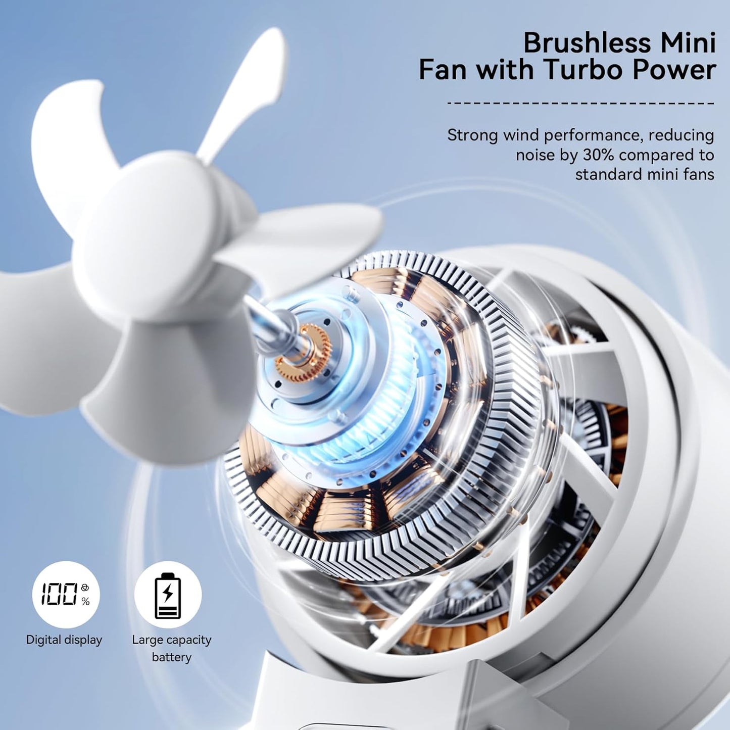 Portable Handheld Fan, 135° Foldable Mini Quiet Turbo Fan, 5 Speed Table Fan, Small USB Fan Rechargeable Fan for Indoor, Outdoor