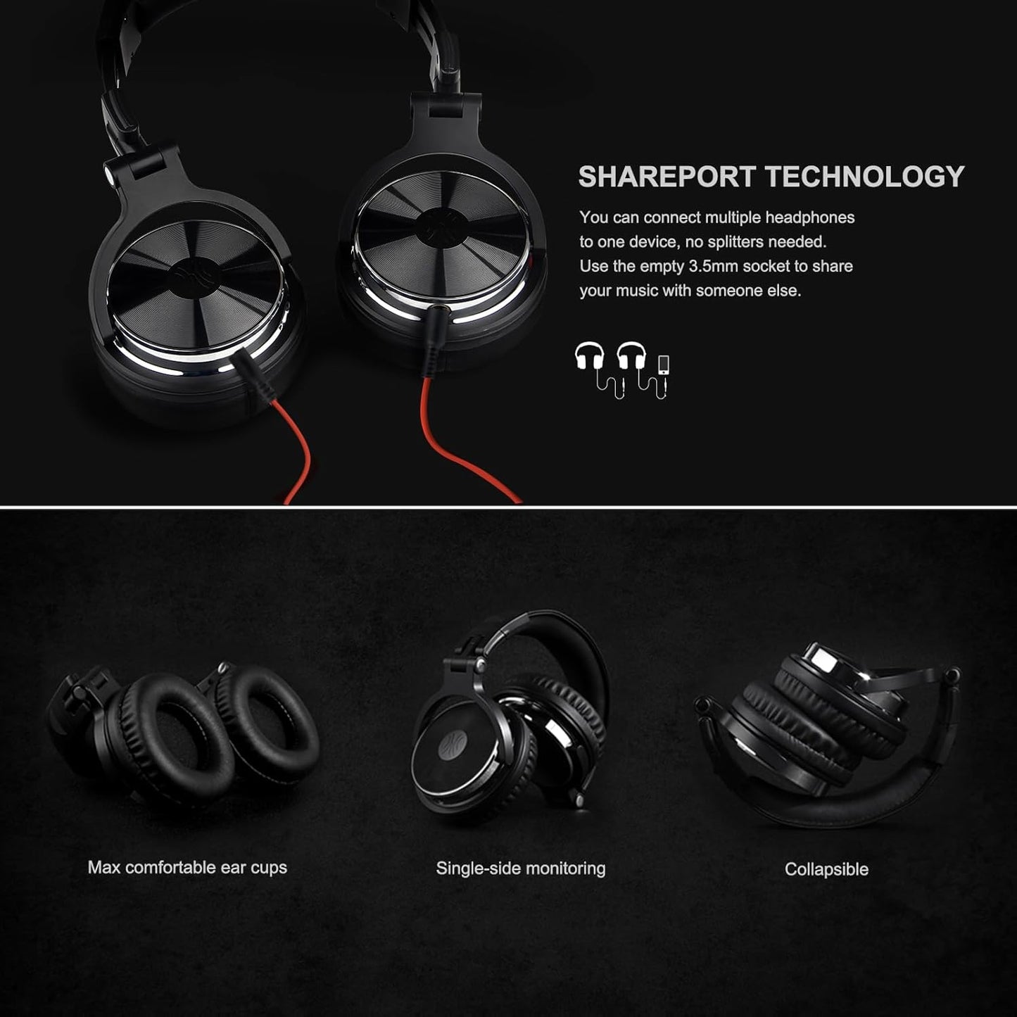 OneOdio Pro-10 Over Ear Wired Headphones for School Studio Monitor & Mixing DJ Stereo Headsets, 50mm Neodymium Drivers, in-Line Mic, 3.5mm/6.35mm Jack for AMP Computer Recording Phone Piano Guitar
