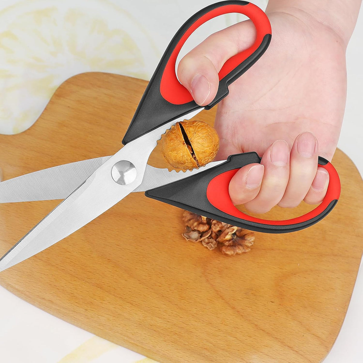 Kitchen Scissors, Stainless Steel Blades, Soft Grip, Multi-Purpose Kitchen Scissors Set, Red/Black, Set of 2 - PuriLite