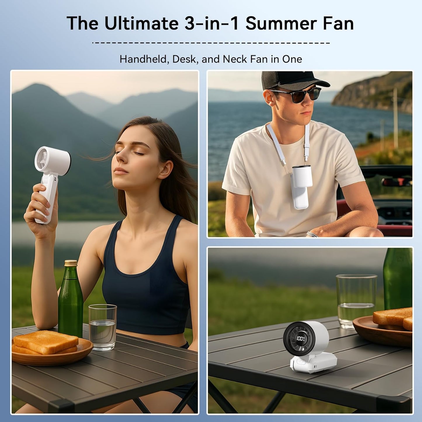 Portable Handheld Fan, 135° Foldable Mini Quiet Turbo Fan, 5 Speed Table Fan, Small USB Fan Rechargeable Fan for Indoor, Outdoor