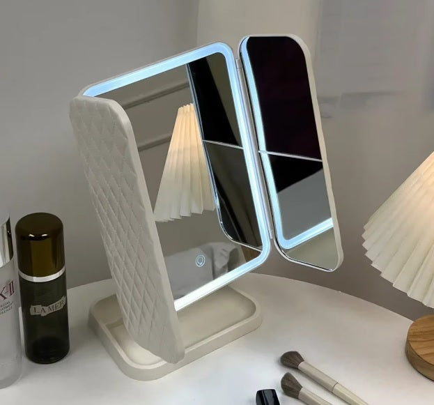 Purilite Select Trifold LED Makeup Mirror with Adjustable Lighting and Magnification for Dressing and Beauty - PuriLite