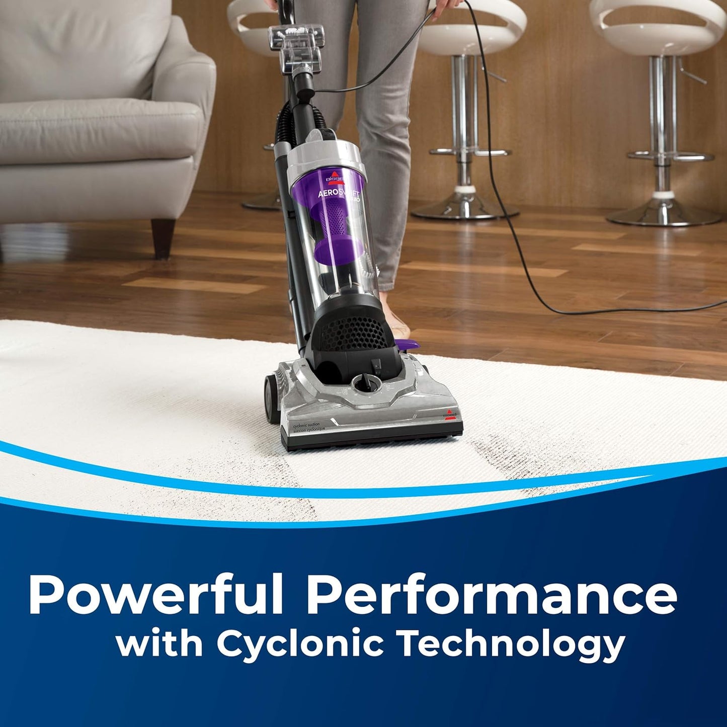 Bissell - Upright Vacuum Cleaner - AeroSwift Turbo Compact - Cyclonic separation with secondary built in lifetime filter - - Lightweight
