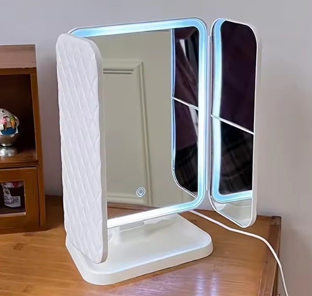 Purilite Select Trifold LED Makeup Mirror with Adjustable Lighting and Magnification for Dressing and Beauty