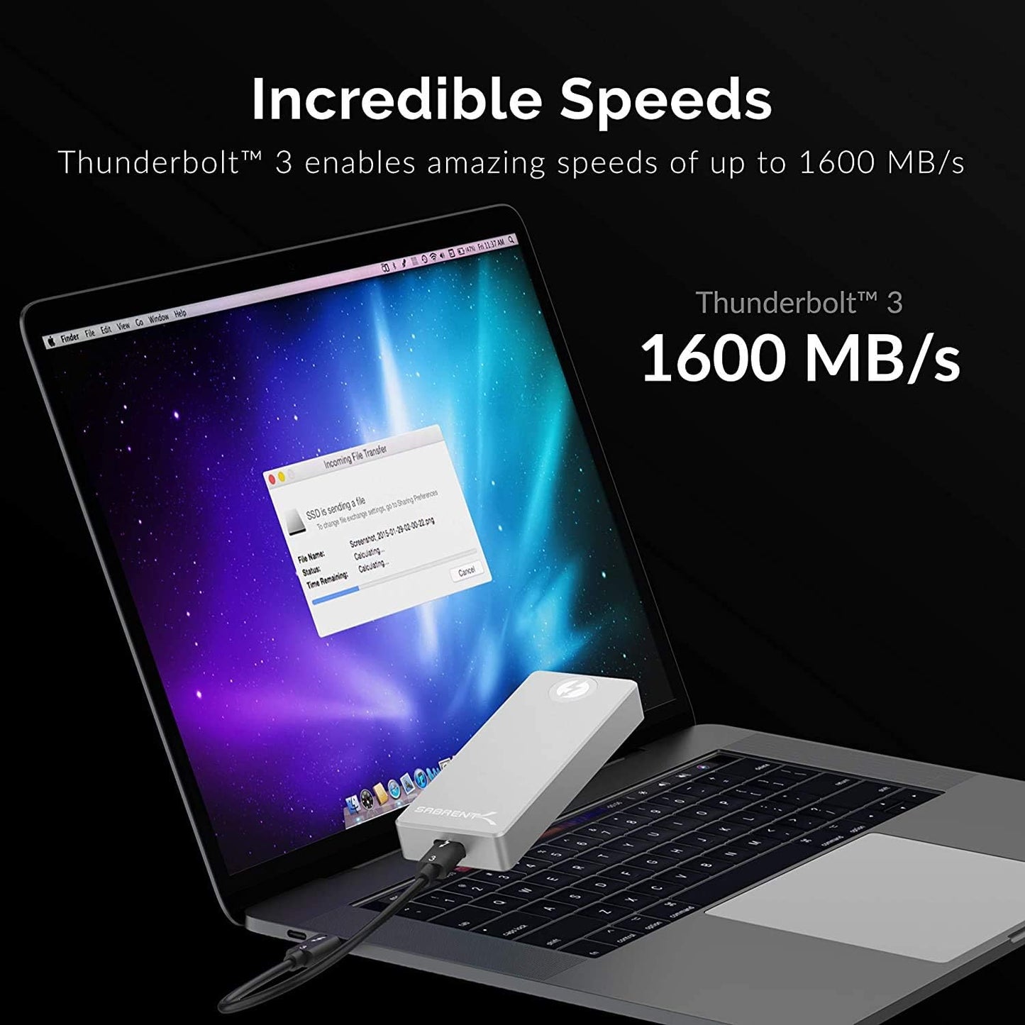 SABRENT M.2 Thunderbolt NVMe Enclosure SSD Docking Station USB C External Aluminum Thunderbolt 3 M2 NVMe Adapter, Tool-Free, with Cooling Pad, Fast Data Transfer, M Key only, Cable Included (EC-T3NS)