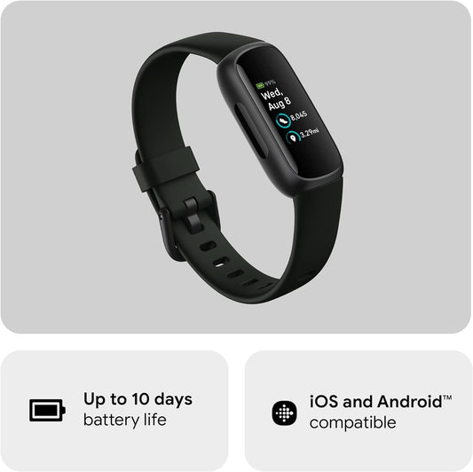 Google Fitbit Inspire 3 Health and Fitness Tracker with Stress Management, Workout Intensity, Sleep Tracking, 24/7 Heart Rate and More, Midnight Zen/black, One Size (S and L Bands Included) - PuriLite