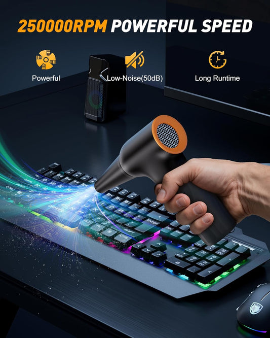 High-Power Electric Air Duster 250000 RPM, Rechargeable Compressed Air Blower for Computer, Keyboard, Home, Car and Pet Cleaning