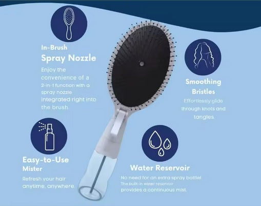Purilite Select Water Spray Hair Brush – Customizable Pillow Shape Comb with Built-In Spray Bottle for Detangling, Scalp Massage & Salon Styling - PuriLite