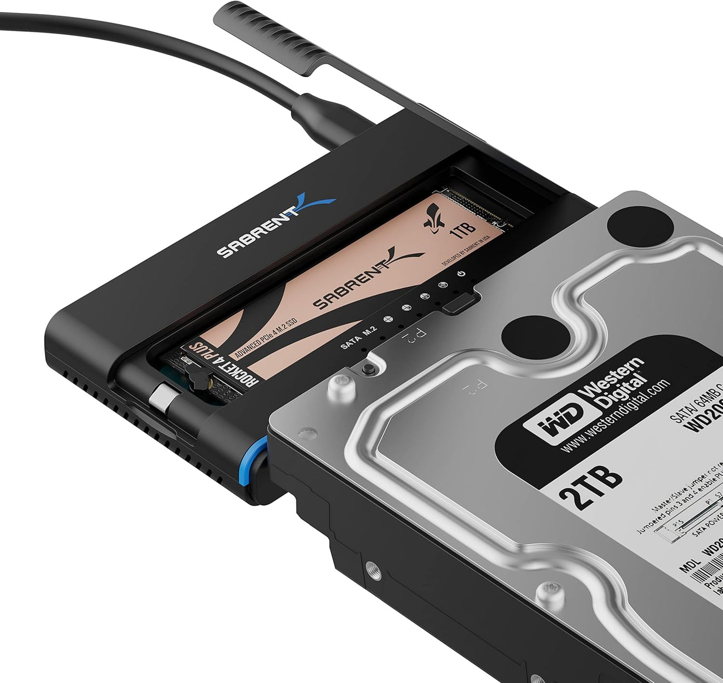 SABRENT M.2 SSD Enclosure, NVMe and SATA 2.5" 3.5" hard drive, SSD HDD M2 Converter, with Offline Cloning, USB 3.2 Type C, 2242, 2260, and 2280 Dock + Power Supply, USB C + A Cables Included (DS-UCMH)