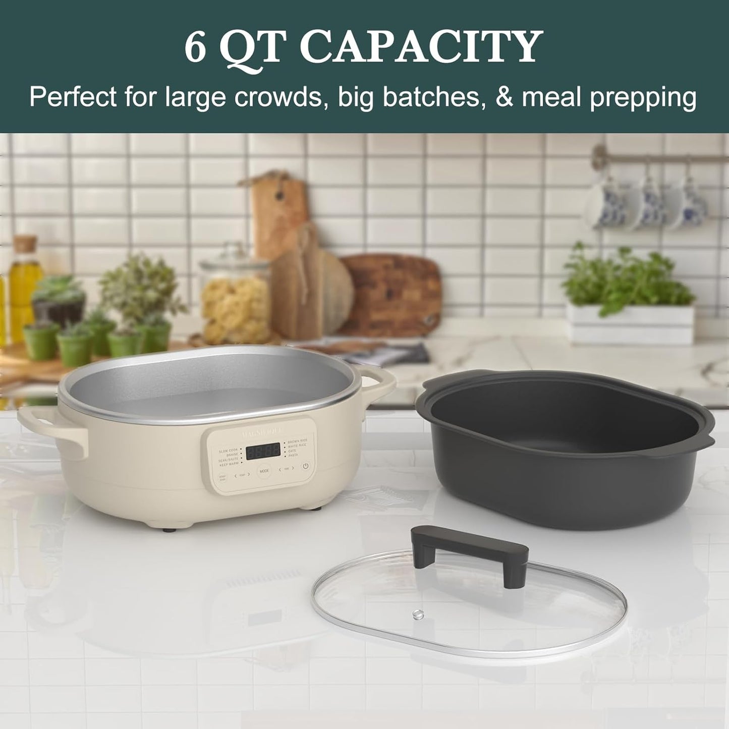 MAGNIFIQUE 6 Quart Multi-Cooker, with 8-in-1 Casserole Programmable Slow Cooker, Dutch Oven, Pasta, Nonstick, Oven Safe Pot to 500°F Oatmeal Oatmeal