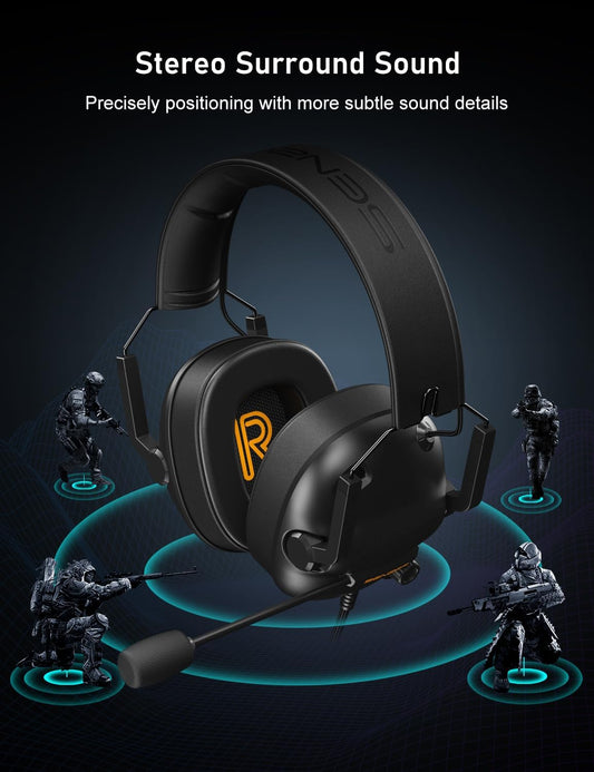 SENZER SG500 Surround Sound Pro Gaming Headset with Noise Cancelling Microphone - Soft Memory Foam Padding - Portable Foldable Headphones for PC, PS4, PS5, Xbox One, Switch