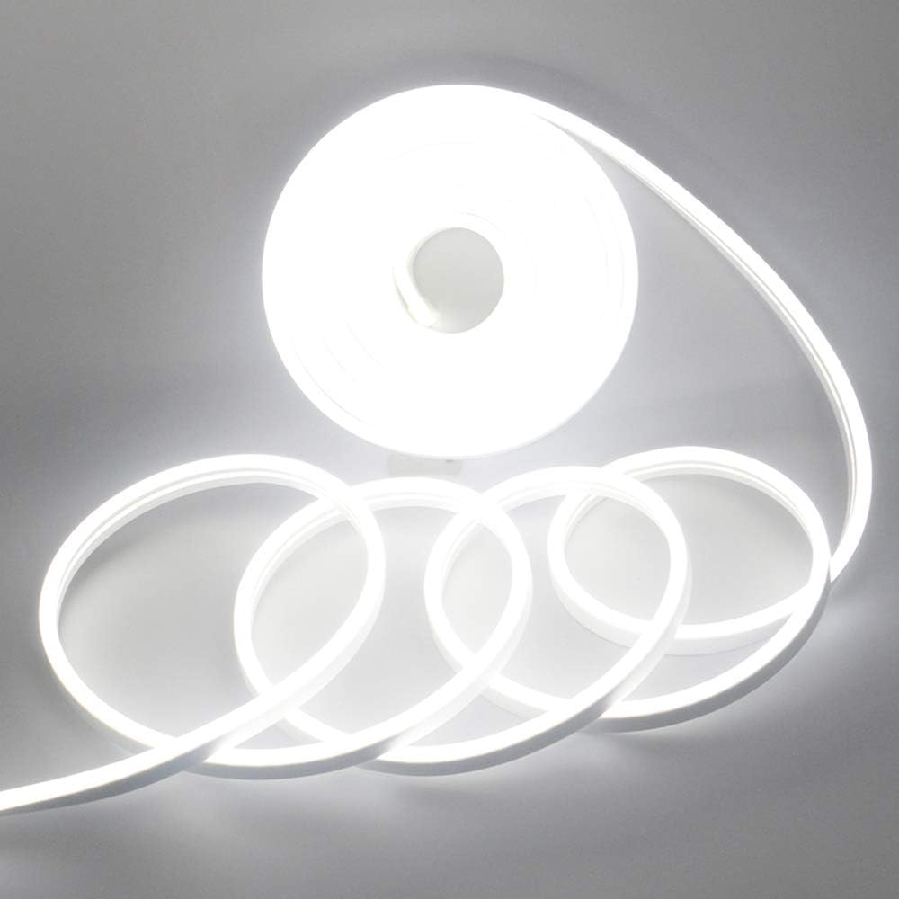 EverBright Led Neon Strip Lights 12V Rope Indoor Outdoor 16.4Ft 600SMD White Silicone Waterproof Flexible for Signboard Bar Home Kitchen Bedroom Party Holiday Decoration (No Power Adapter)