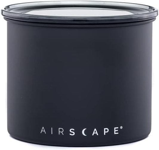 Airscape Stainless Steel Coffee Canister | Food Storage Container | Patented Airtight Lid | Push Out Excess Air Preserve Food Freshness (Matte Black, Small)