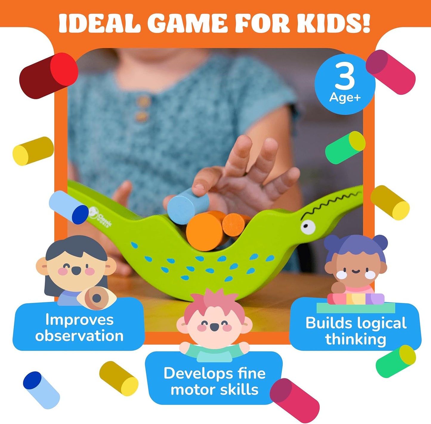 Wooden Balance Board Game for Toddlers Ages 3+, Educational Family Game for 2–4 Players, Early Learning and Motor Skills Toy