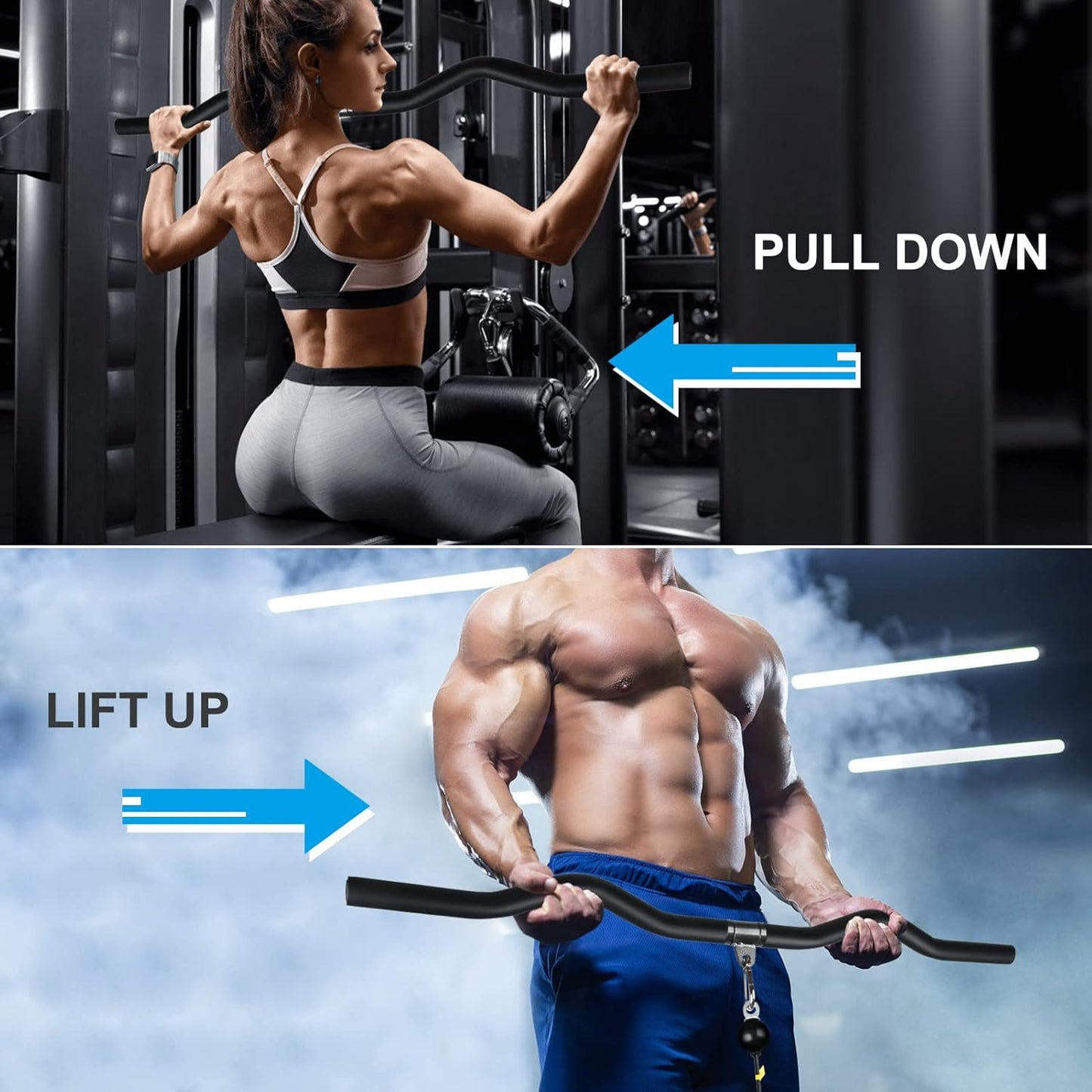 LAT Pulldown Bar One Piece with Full Wrapped, 37in LAT Pulldown Attachments for Cable Machine, LAT Pull Down Bar Triceps Pushdown Bar Shoulder Back Arm Muscles Strength Training