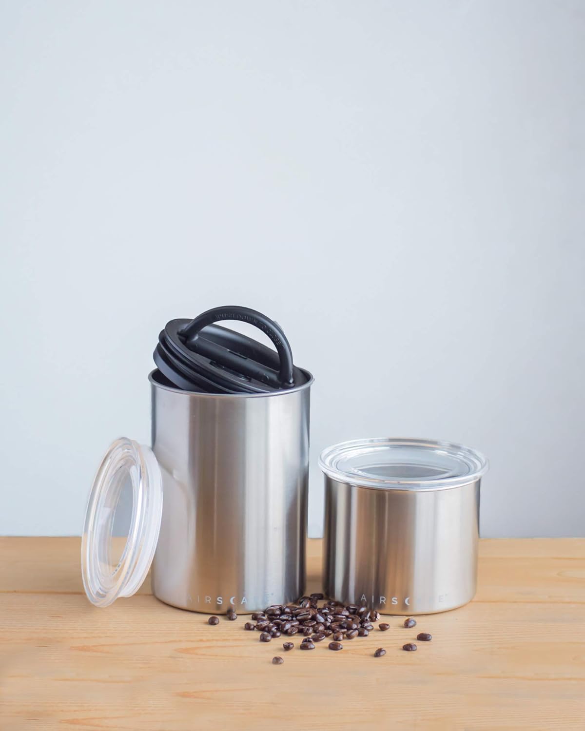 Airscape Stainless Steel Coffee Canister | Food Storage Container | Patented Airtight Lid | Push Out Excess Air Preserve Food Freshness (Matte Black, Small)