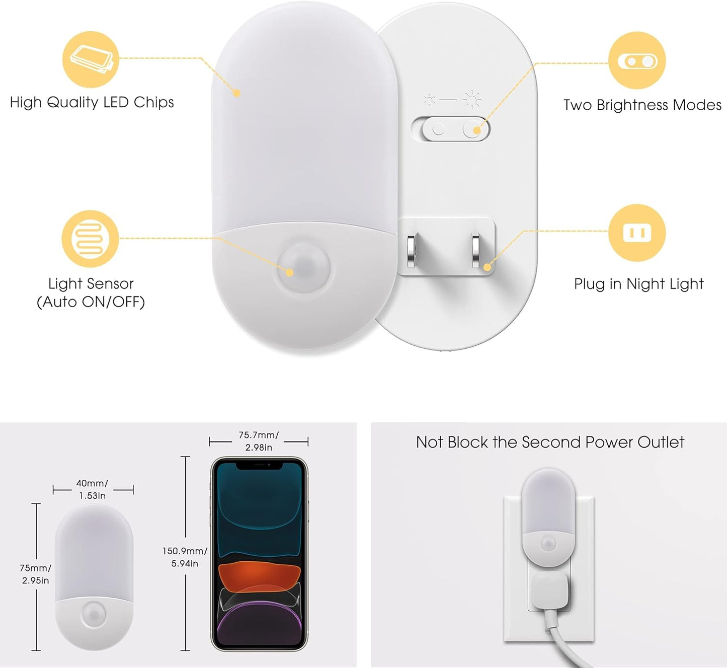 LOHAS Night Lights Plug into Wall, đź đđđđ LED Night Light, Nightlights with Light Sensors Soft White 3000K, 30/60LM Adjustable Brightness, Auto Night Light for Kid, Bathroom, Hallway