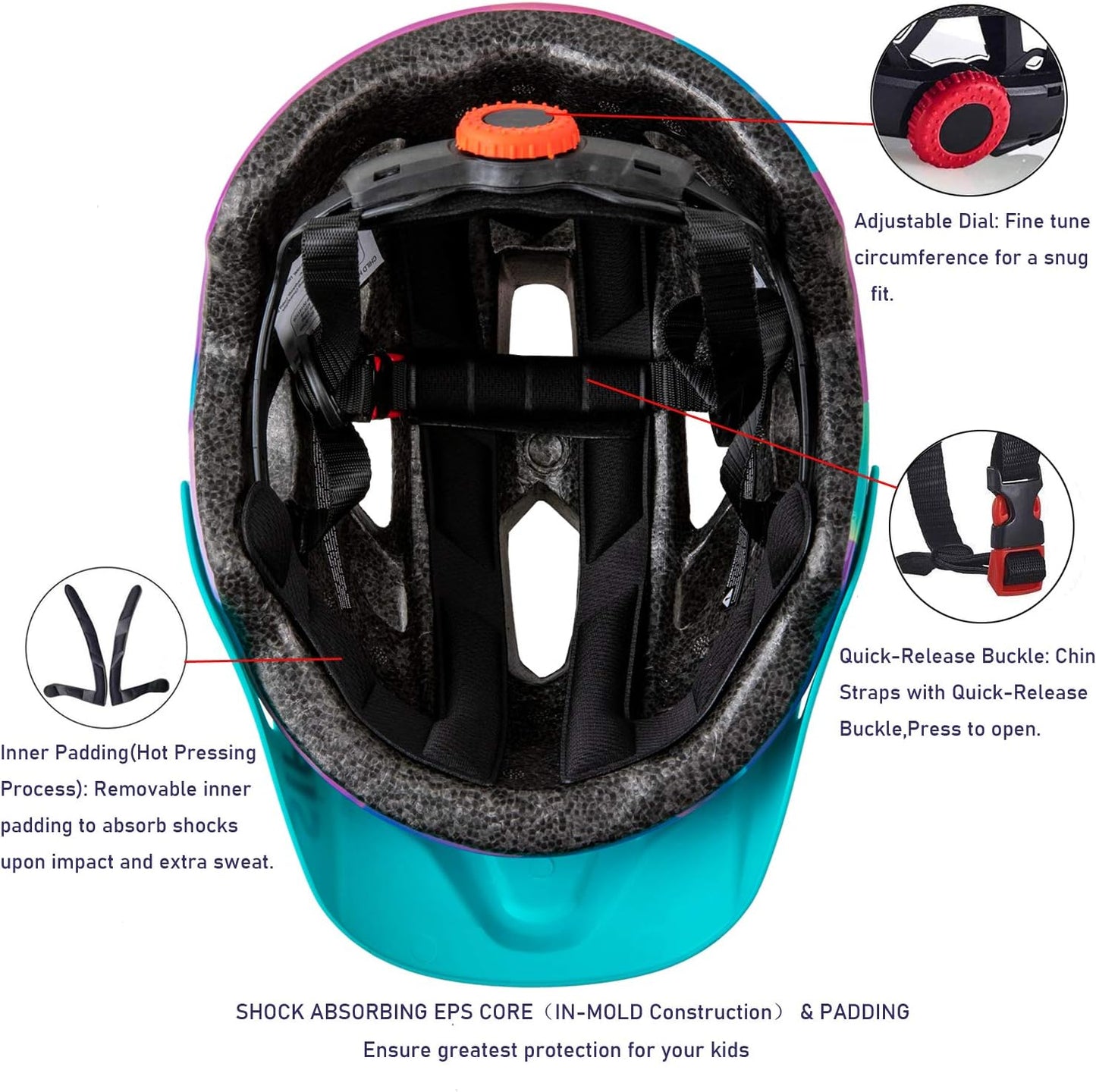 Kids Helmet, SIFVO Kids Bike Helmet Boys and Girls Bike Helmet 5-14, Bike Helmet Kids with Removable Visor Youth Bike Helmet Multi Sport Safe and Comfortable (50-57cm)