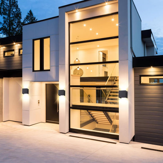 2 Pack Outdoor Wall Lights Exterior/Interior LED Wall Sconces IP65 Waterproof Square Aluminum Wall Lamps Outdoor Lighting Fixture Up and Down Lights Modern Black 12W 3000K Warm Lights