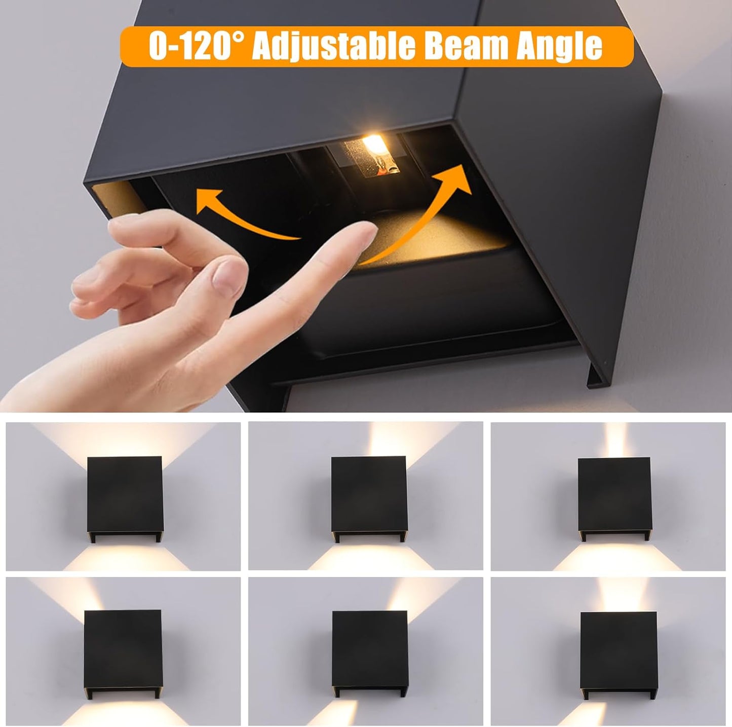 2 Pack Outdoor Wall Lights Exterior/Interior LED Wall Sconces IP65 Waterproof Square Aluminum Wall Lamps Outdoor Lighting Fixture Up and Down Lights Modern Black 12W 3000K Warm Lights