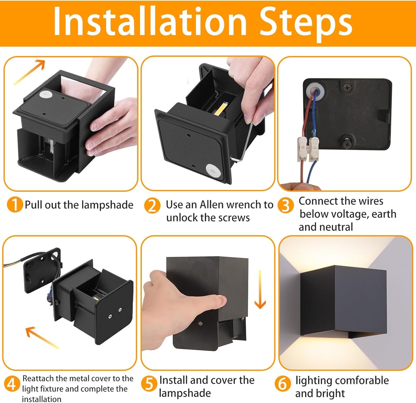 2 Pack Outdoor Wall Lights Exterior/Interior LED Wall Sconces IP65 Waterproof Square Aluminum Wall Lamps Outdoor Lighting Fixture Up and Down Lights Modern Black 12W 3000K Warm Lights