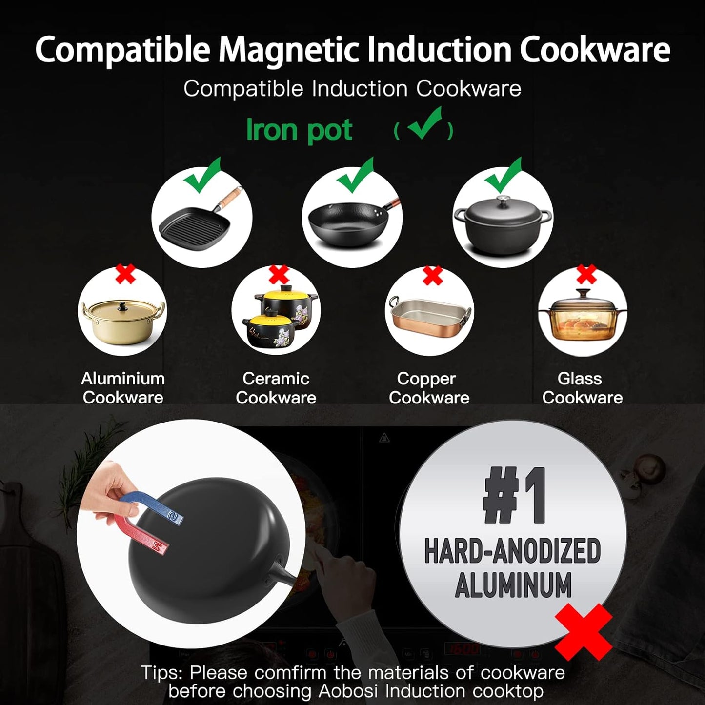 Aobosi Portable Induction Burner Cooktop 1800w Fast Efficient Cooking,Digital Sensor Touch LED Screen Countertop Burner,Electric Stove Cooker 9 Power 10 Temperature Setting With locking functio
