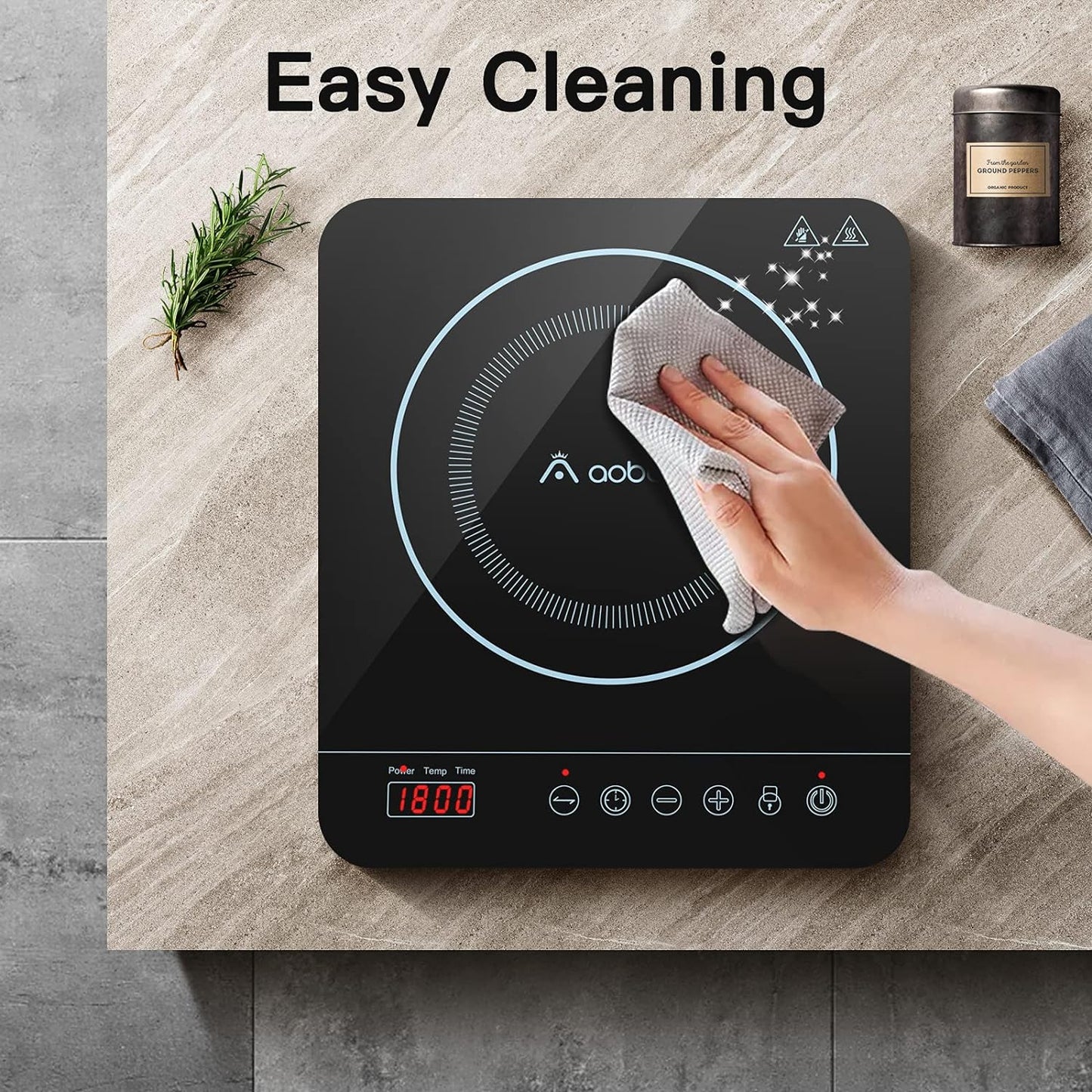 Aobosi Portable Induction Burner Cooktop 1800w Fast Efficient Cooking,Digital Sensor Touch LED Screen Countertop Burner,Electric Stove Cooker 9 Power 10 Temperature Setting With locking functio