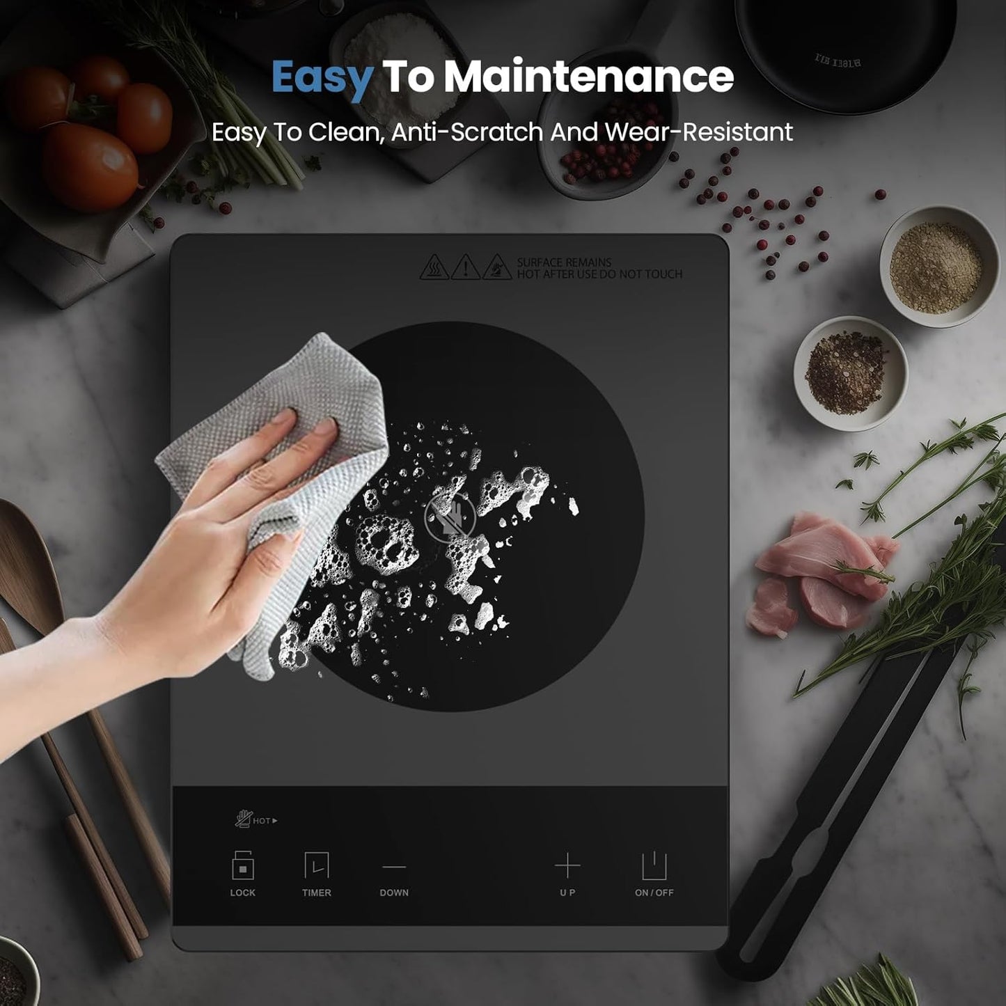 PAYISHO 1800W Hot plate Single Burner Portable Ceramic Cooktop For Cooking Ultra-Thin Stove Infrared Burner Cooker,24H Timer Child Safety Lock,Surface Compatible for All Cookware (Gray)