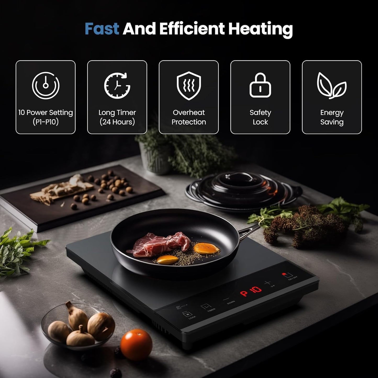 PAYISHO 1800W Hot plate Single Burner Portable Ceramic Cooktop For Cooking Ultra-Thin Stove Infrared Burner Cooker,24H Timer Child Safety Lock,Surface Compatible for All Cookware (Gray)
