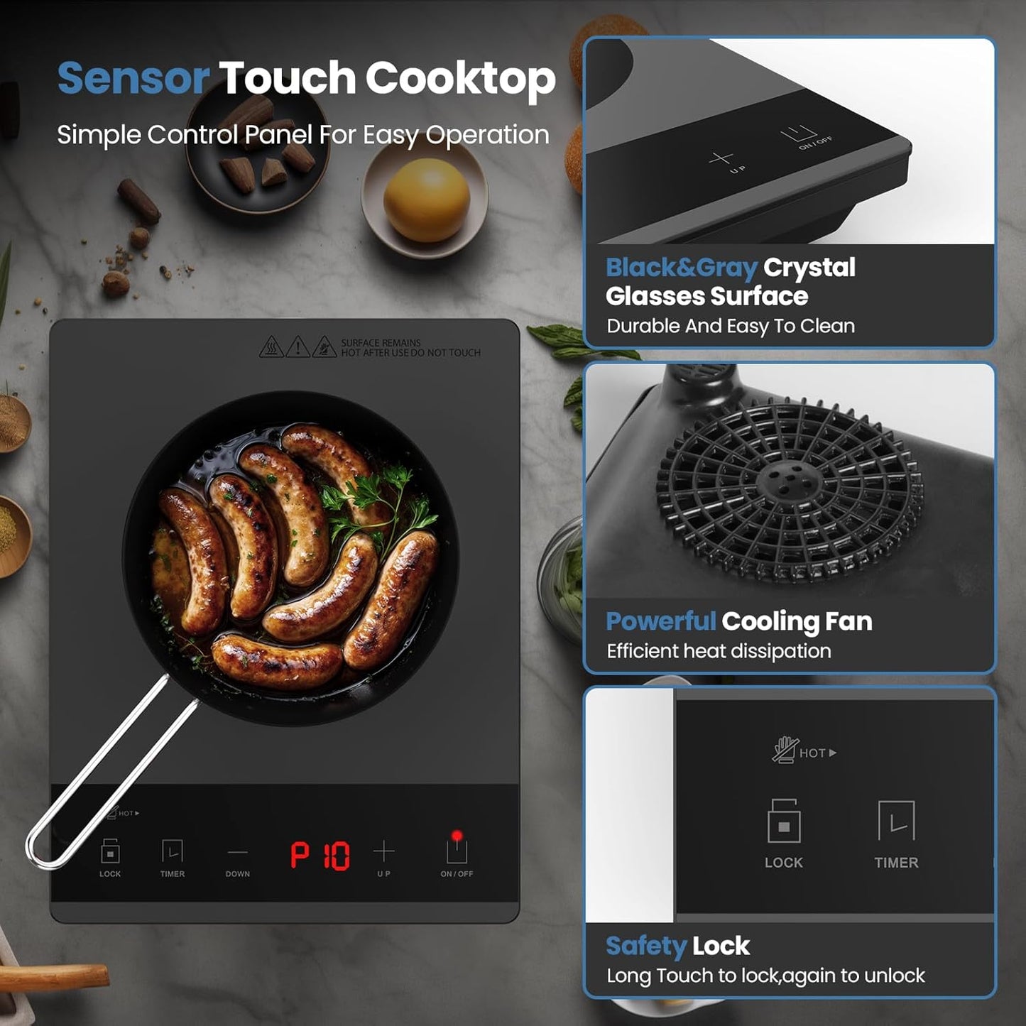 PAYISHO 1800W Hot plate Single Burner Portable Ceramic Cooktop For Cooking Ultra-Thin Stove Infrared Burner Cooker,24H Timer Child Safety Lock,Surface Compatible for All Cookware (Gray)