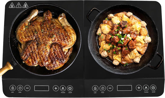 COOKTRON Double Induction Cooktop Burner, 1800W Induction Countertop 2 Burner Portable, Precision Temperature Independent Control, 10 Temperature 9 Power Settings, with Child Safety Lock & 4H Timer