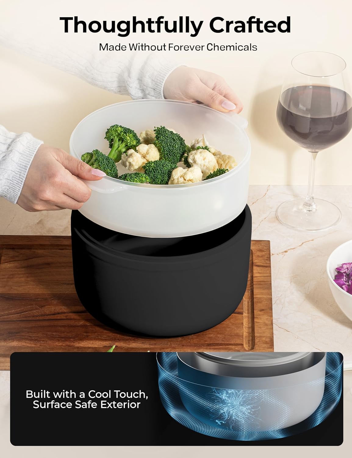 CERAMAX Electric Hot Pot with Lid and Steamer, 1.5L Ceramic Hot Pot Electric Skillet, Ramen Cooker, Portable Nonstick Hotpot Pot Electric Cooker Frying Pan for Dorm Room Essentials, Camping, RVs, Work