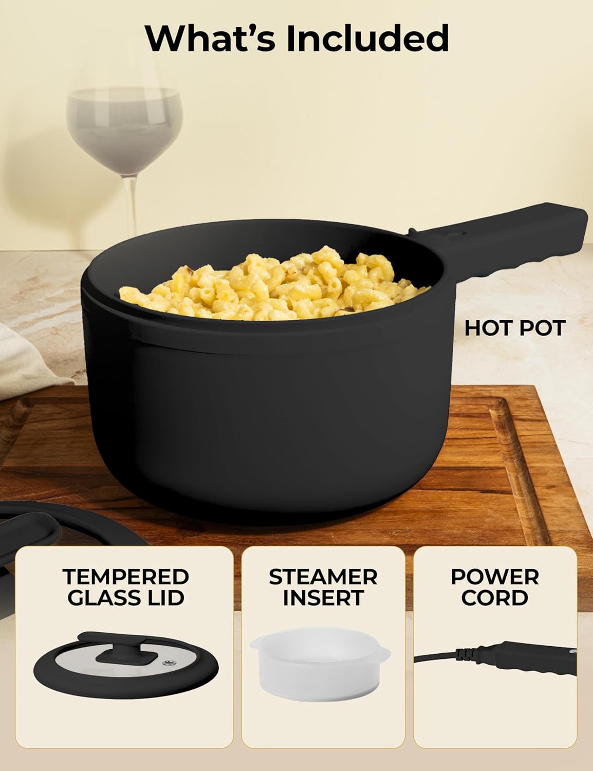 CERAMAX Electric Hot Pot with Lid and Steamer, 1.5L Ceramic Hot Pot Electric Skillet, Ramen Cooker, Portable Nonstick Hotpot Pot Electric Cooker Frying Pan for Dorm Room Essentials, Camping, RVs, Work