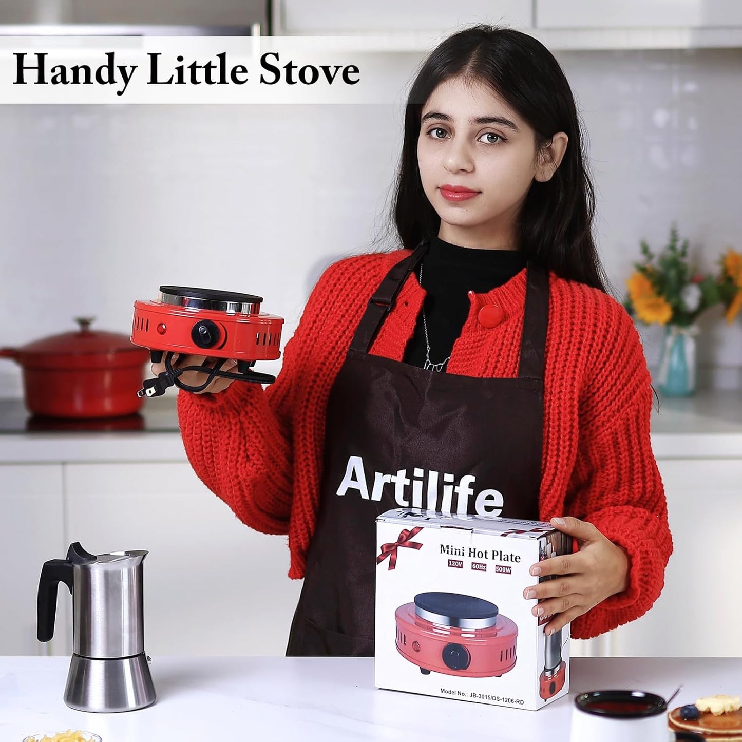 Artilife 500W Mini Hot Plate Small Hot Plate,Moka Pot Hot Plate,Portable Hot Plate,Perfect Size for Moka Pot