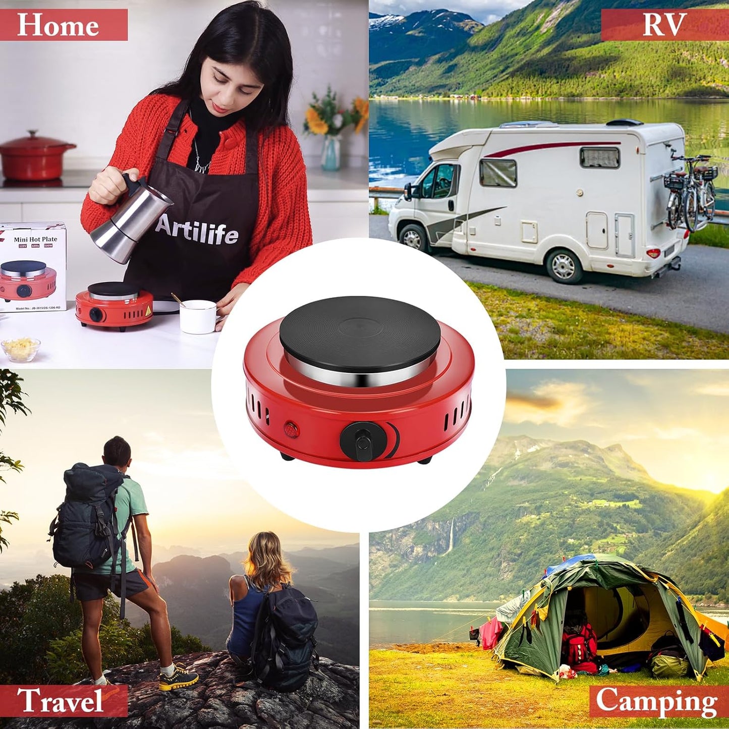 Artilife 500W Mini Hot Plate Small Hot Plate,Moka Pot Hot Plate,Portable Hot Plate,Perfect Size for Moka Pot