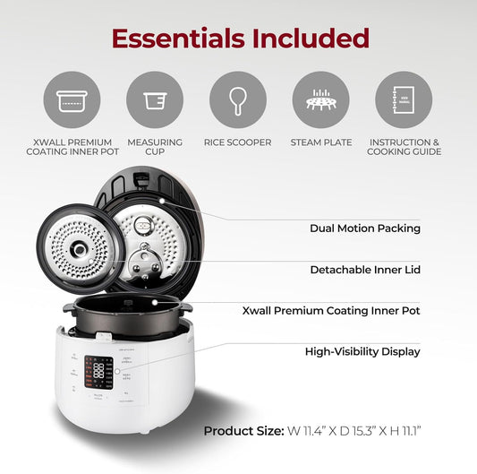 CUCKOO CRP-ST1009FW 10-Cup (Uncooked) / 20-Cup (Cooked) Twin Pressure Rice Cooker & Warmer with Nonstick Inner Pot, 16 Menu Options, 3 Voice Guide, Auto Clean (White) - PuriLite