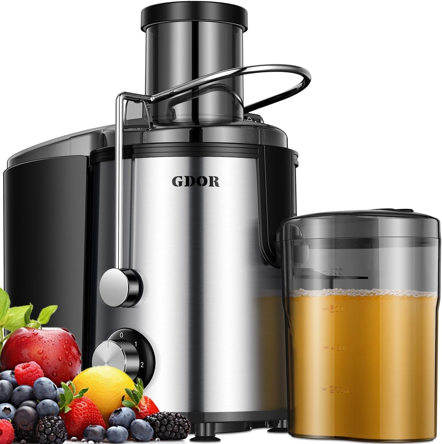GDOR 800W Juicer Machine 3" Wide Mouth Juicer for Whole Fruits and Vegetables 3 Speeds Juice Extractor Machine Quick Juicing Centrifugal Juicer Easy to Clean with Brush Stainless Steel BPA-Free