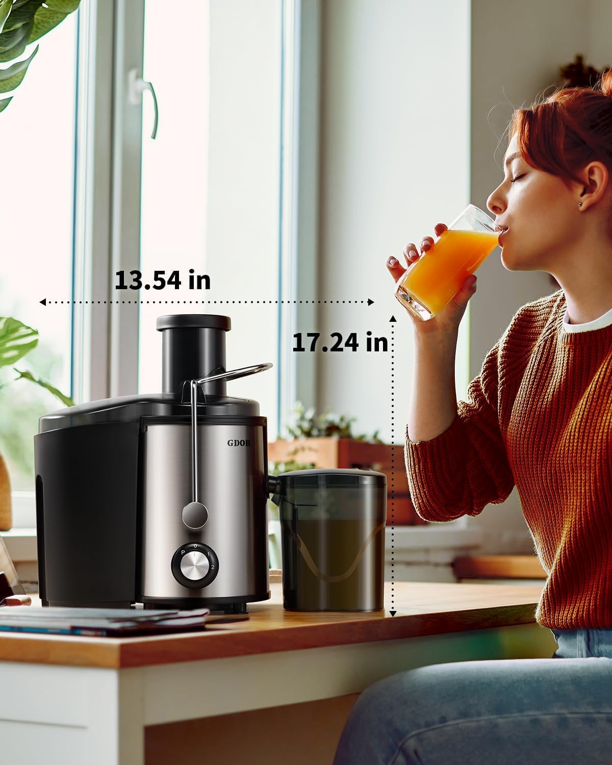 GDOR 800W Juicer Machine 3" Wide Mouth Juicer for Whole Fruits and Vegetables 3 Speeds Juice Extractor Machine Quick Juicing Centrifugal Juicer Easy to Clean with Brush Stainless Steel BPA-Free