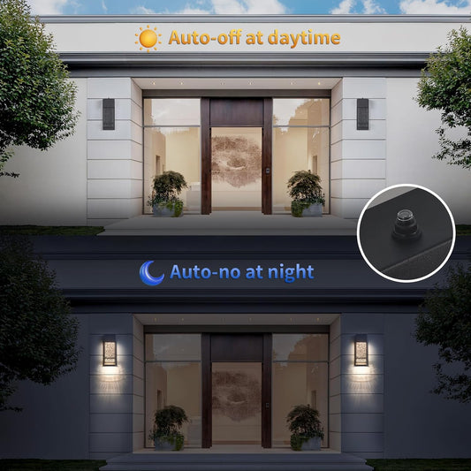 Yisuro Dusk to Dawn Porch Lights, Exterior Lights Fixture, Black Wall Light Fixture with Crystal Bubble Glass LED Wall Lamp, Modern Lantern for House Entryway Patio Garage (1 Pack)