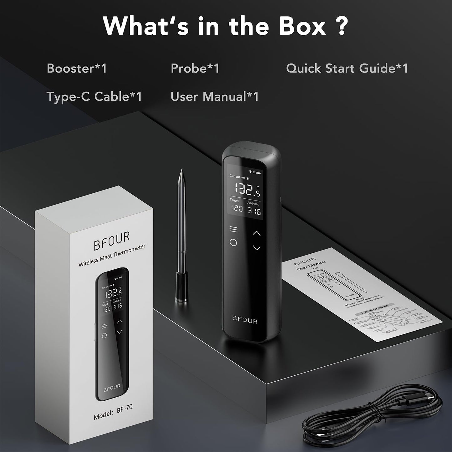 WiFi Wireless Meat Thermometer with Standalone Base, Dual Connectivity Bluetooth and WiFi, 6-Sensor Waterproof Smart Cooking Thermometer for Grill, BBQ, Oven, and Smoker